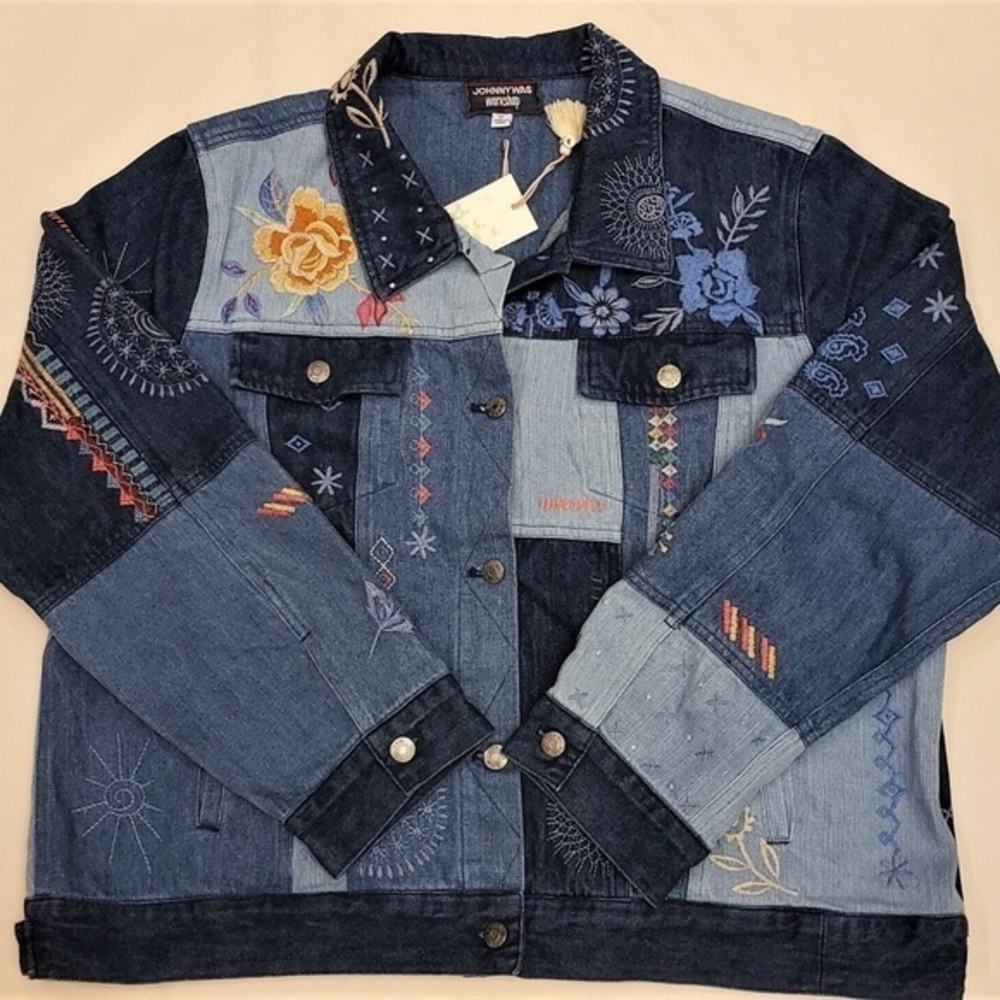 Johnny Was Taryn Embroidered Patchwork Denim Jack… - image 3